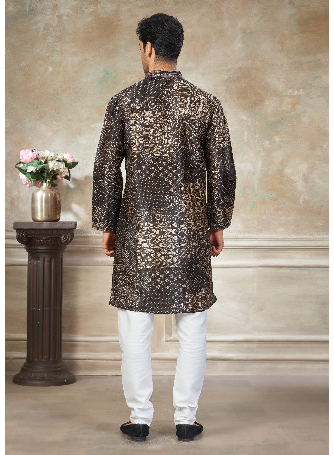 OUTLUK Black Premium Silk Kurta for Men - Image 2